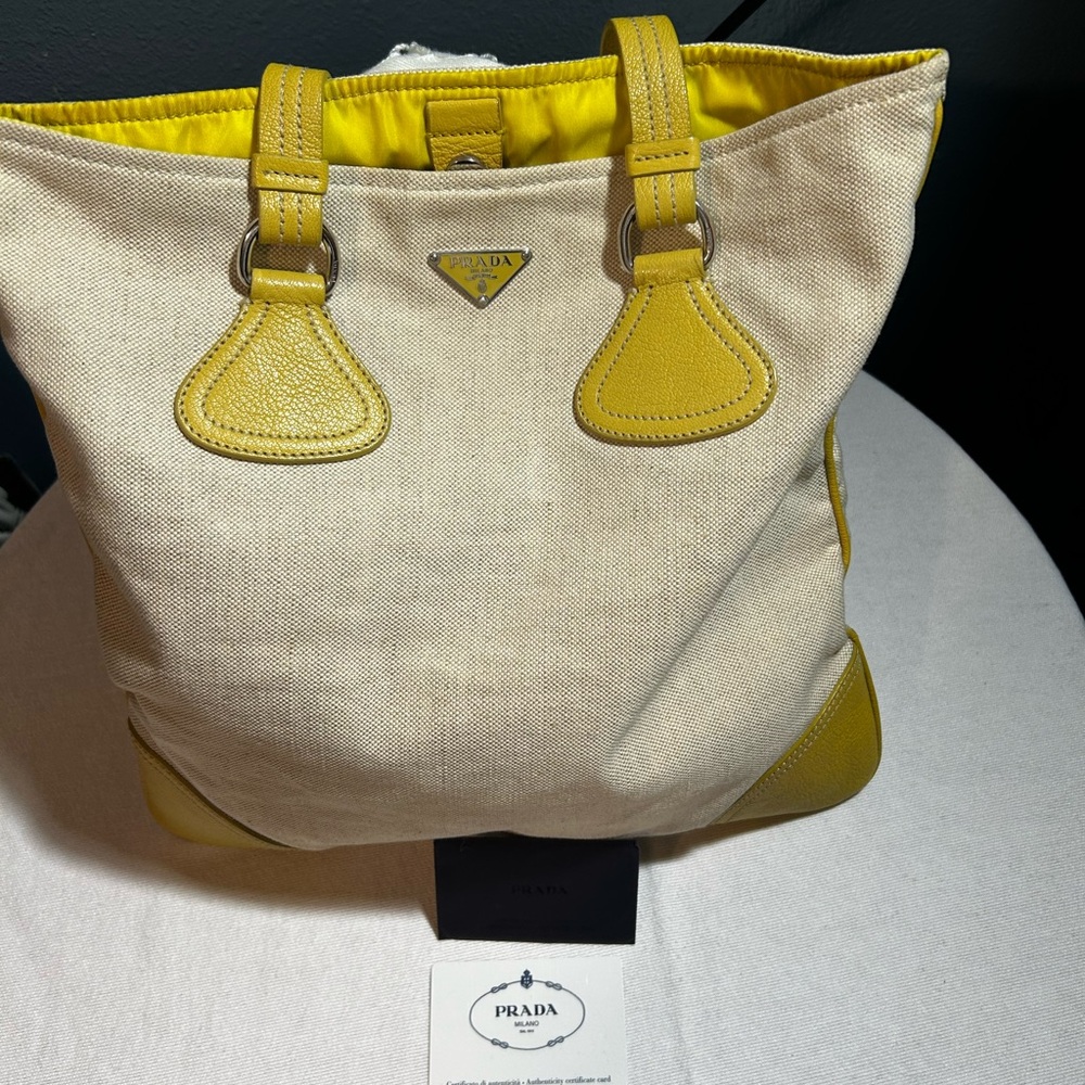Prada Yellow and Cream Tote Bag